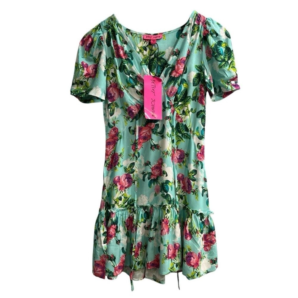 Betsey Johnson Pinky Mini Dress  Babydoll Floral Tiered Size XS‎ Coquette Y2K